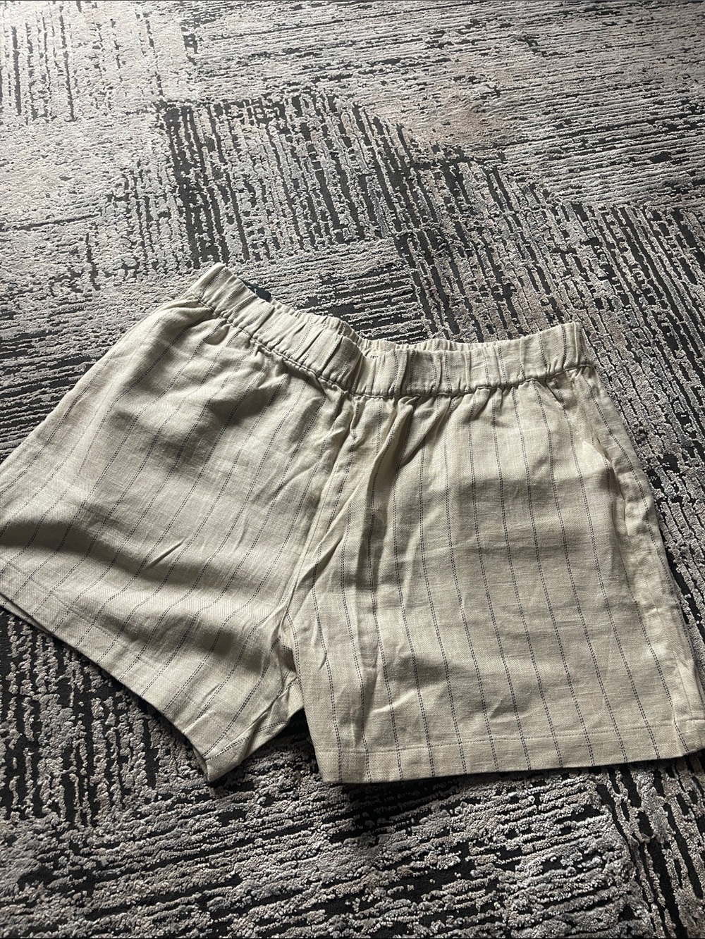 Blank NYC Cream Pinstripe Drawstring Shorts